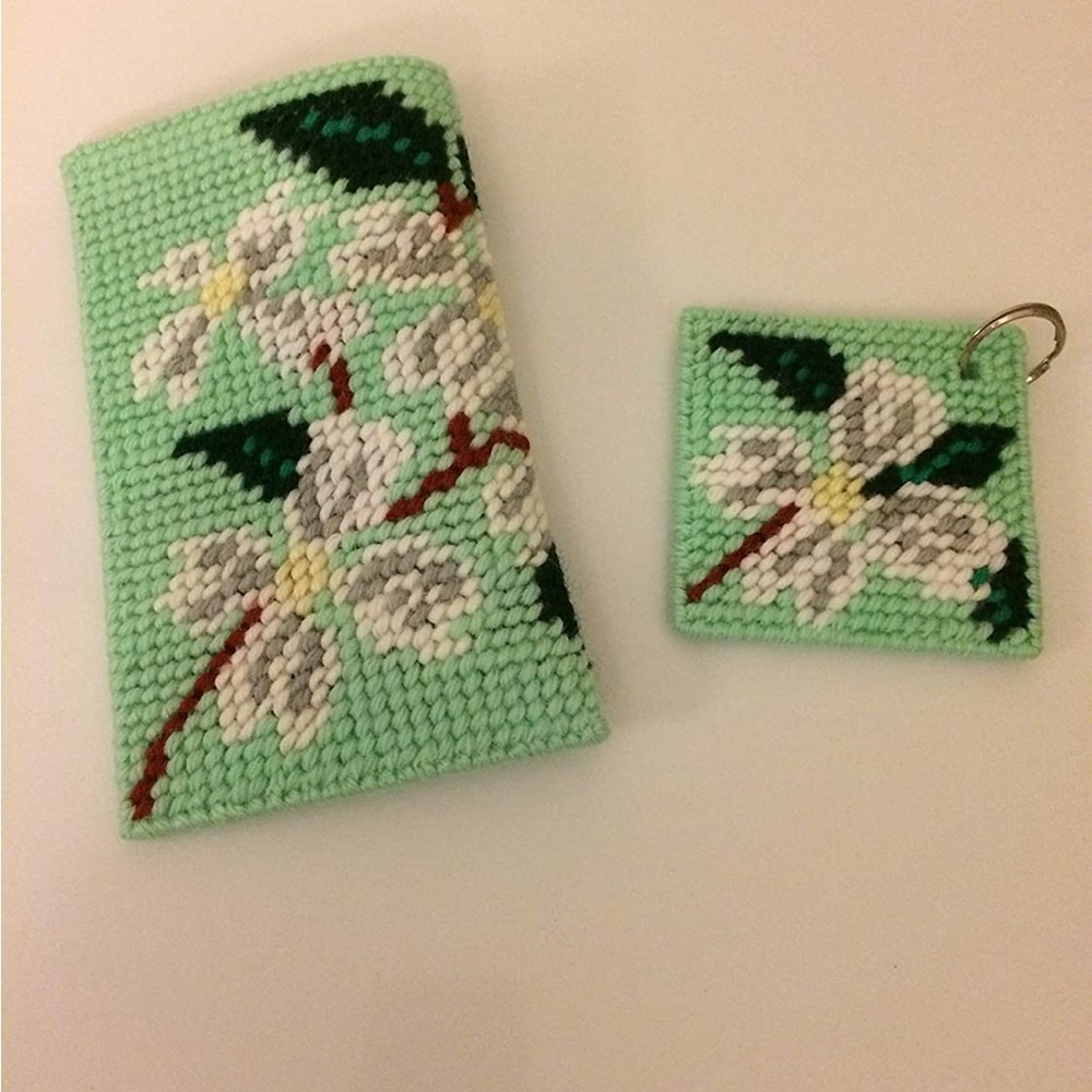 New Eyeglasses Case and Keychain Set Floral Green White Flowers Handmade Gift